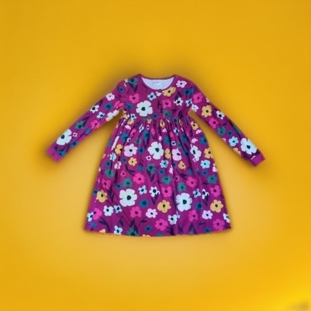 150/12 Hanna Andersson Soft Cotton Perfect Floral Long Sleeves Dress Purple